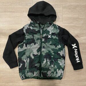 Hurley Boys' 2fer Camouflage Puffer Vest Jacket Youth Green Gray Kids Size 7